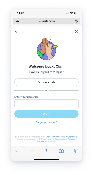 Phone screen asking a returning user how they would like to log in