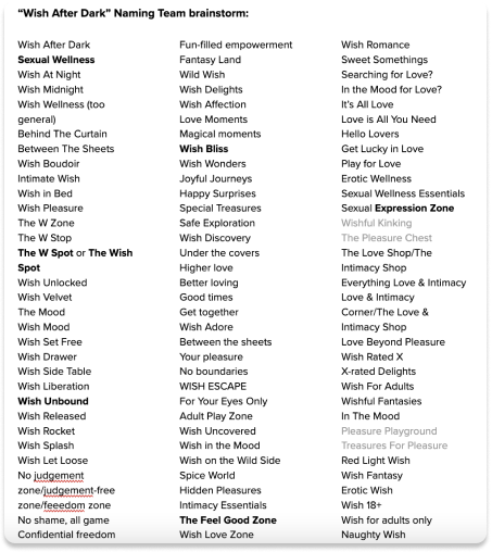 List of program name ideas from the naming brainstorm